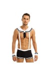 Costume de marin sexy pour homme, bleu marine, cosplay, jeu de rôle, ensemble de sous-vêtements avec bretelles élastiques, bo