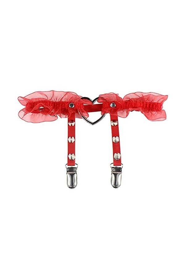 TEMSEG 1PC Sexy pêche Coeur jarretière Femmes Fille Punk Gothique élastique Dentelle Jambe Anneau Noir Blanc Rouge réglable B