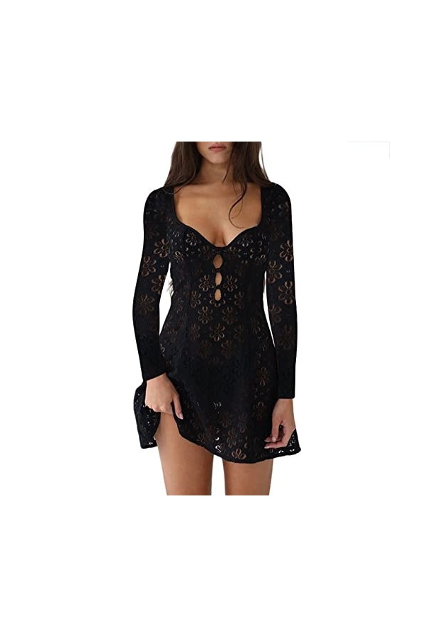 Nuisette Sexy Sensuelle Grande Taille Jupe Sexy en Dentelle à Manches Longues pour Femmes Robe Creuse Mince Lingerie Allaitem