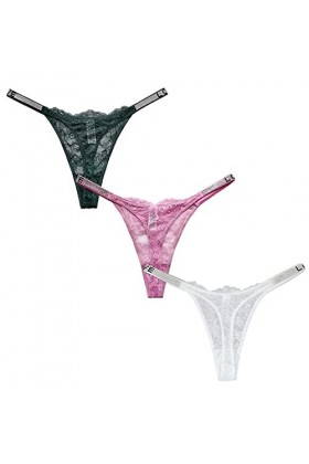 FEOYA Femme Tanga Slips Sexy String Dentelle Florales Ceinture Fine Lingerie Culottes Transparent Confortable Lot de 3 Multic