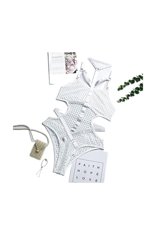 CHOUBAGUAI Body en résille en maille transparente pour femmes, lingerie gothique sexy, pantalon cargo avec découpe, body sans