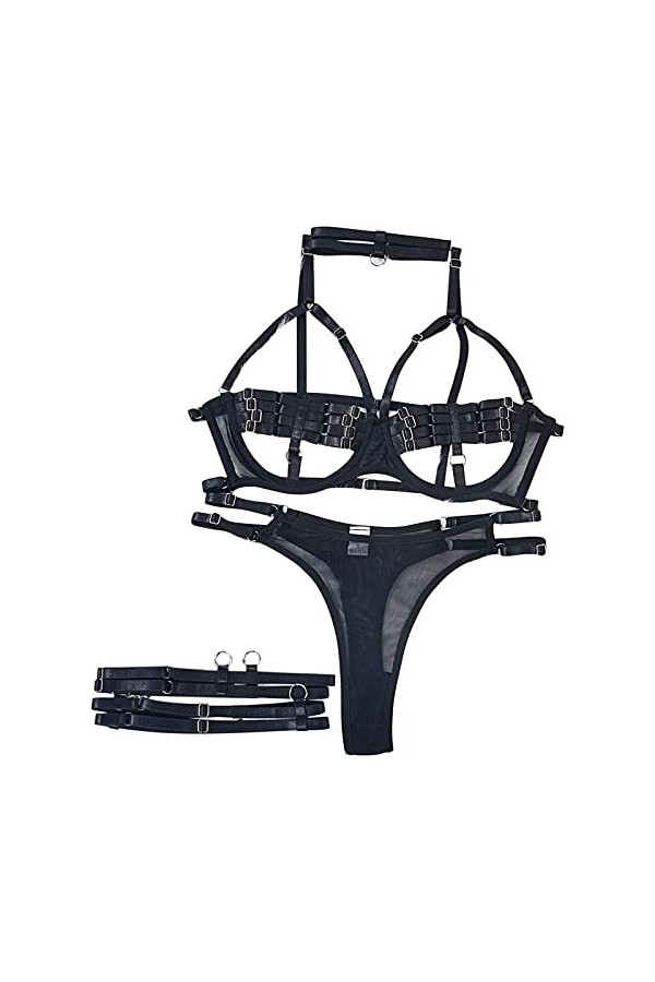 Nuisette Microfibre Sous-vêtements érotiques laçage sexe Confusion lait de rosée entrelacé industrie lourde ensemble de quatr