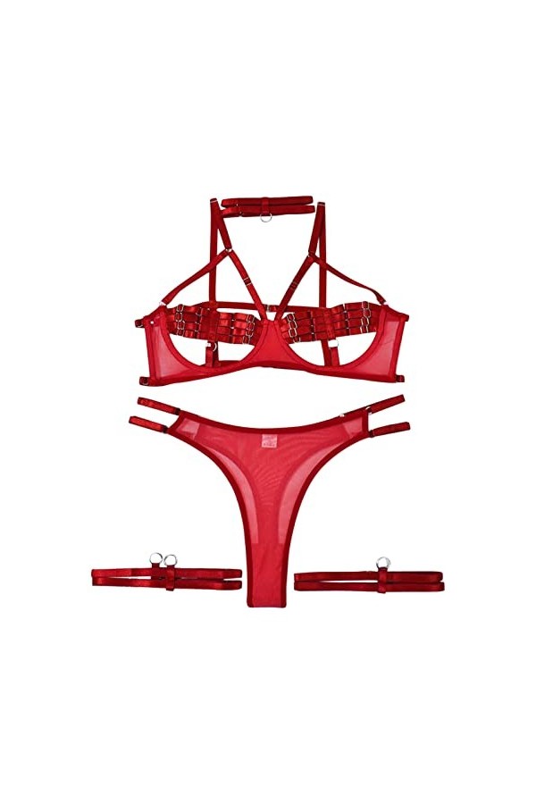 Nuisette Microfibre Sous-vêtements érotiques laçage sexe Confusion lait de rosée entrelacé industrie lourde ensemble de quatr