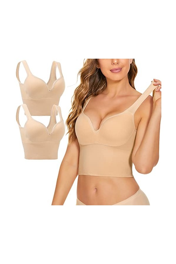 Brassière Zippée Devant 2 pièces femmes Sports soutien-gorge sans fil confort Sleep soutien-gorge plus taille activité bras d