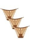 FEOYA Femme Tanga Slips Sexy String Dentelle Florales Ceinture Fine Lingerie Culottes Transparent Confortable Lot de 3 Multic
