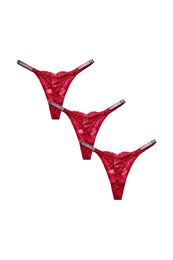 FEOYA Femme Tanga Slips Sexy String Dentelle Florales Ceinture Fine Lingerie Culottes Transparent Confortable Lot de 3 Multic