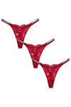 FEOYA Femme Tanga Slips Sexy String Dentelle Florales Ceinture Fine Lingerie Culottes Transparent Confortable Lot de 3 Multic