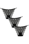 FEOYA Femme Tanga Slips Sexy String Dentelle Florales Ceinture Fine Lingerie Culottes Transparent Confortable Lot de 3 Multic