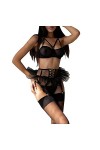 HELLORSOON Ensemble Soutien-Gorge Push-Up et String 2PC Transparent Maille Transparente Nuisette en Dentelle pour Femmes Coqu