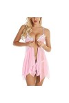 Lingerie sexy pour femme avec fermeture sur le devant en dentelle et col en V