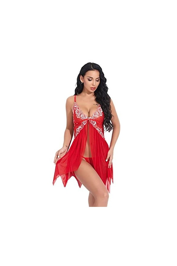 Lingerie sexy pour femme avec fermeture sur le devant en dentelle et col en V