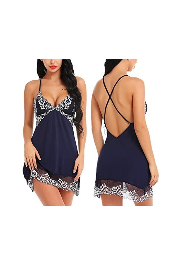 LNSIN Lingerie sexy en dentelle pour femme - Robe de nuit en satin - Grande taille