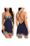 LNSIN Lingerie sexy en dentelle pour femme - Robe de nuit en satin - Grande taille