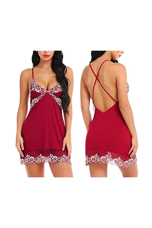 LNSIN Lingerie sexy en dentelle pour femme - Robe de nuit en satin - Grande taille