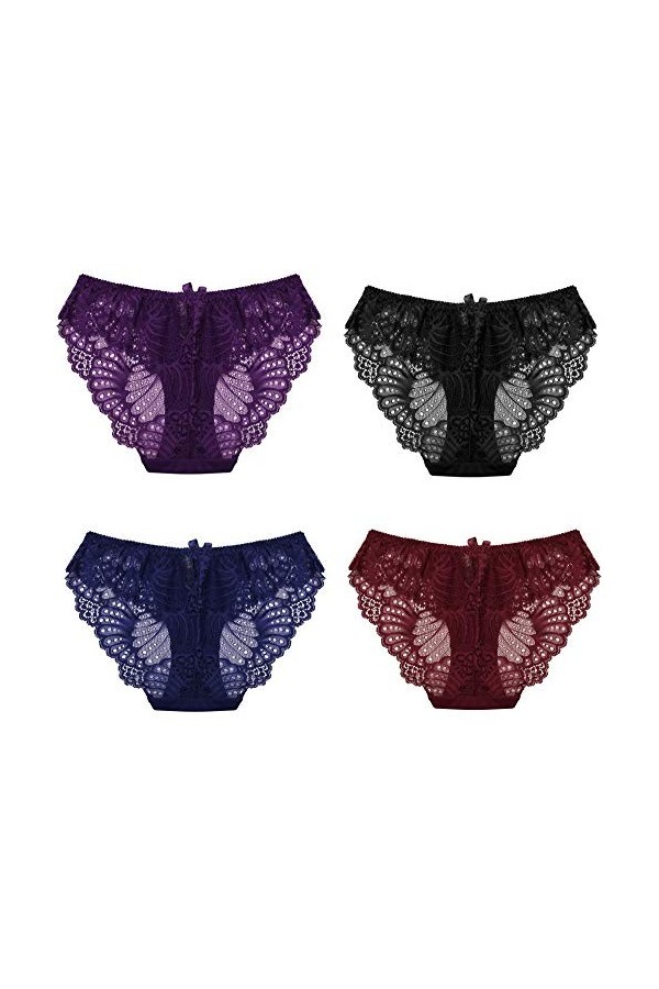 COSWE Lot de 6 culottes sexy en dentelle extensible pour femme - - 44
