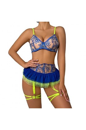 Femme sous-Vêtement Ajustable Coquine Dos Nu Chaud Cosplay Femmes Sexy Mesh Lingerie Halter Top et Mini Jupe Dentelle de Pyja