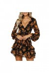 Huairdum Robe Courte à Fleurs à Manches Longues Motif imprimé Floral Robe Courte Col en V Profond Multicouche à Manches Longu