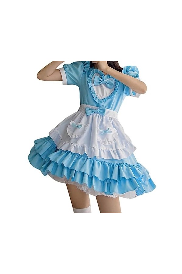 WEITING Anime Cute Lolita Maid Dress French Maid Dress Serveuse Maid Party Stage Costume Uniforme Costume Sous-Vêtements-Bleu