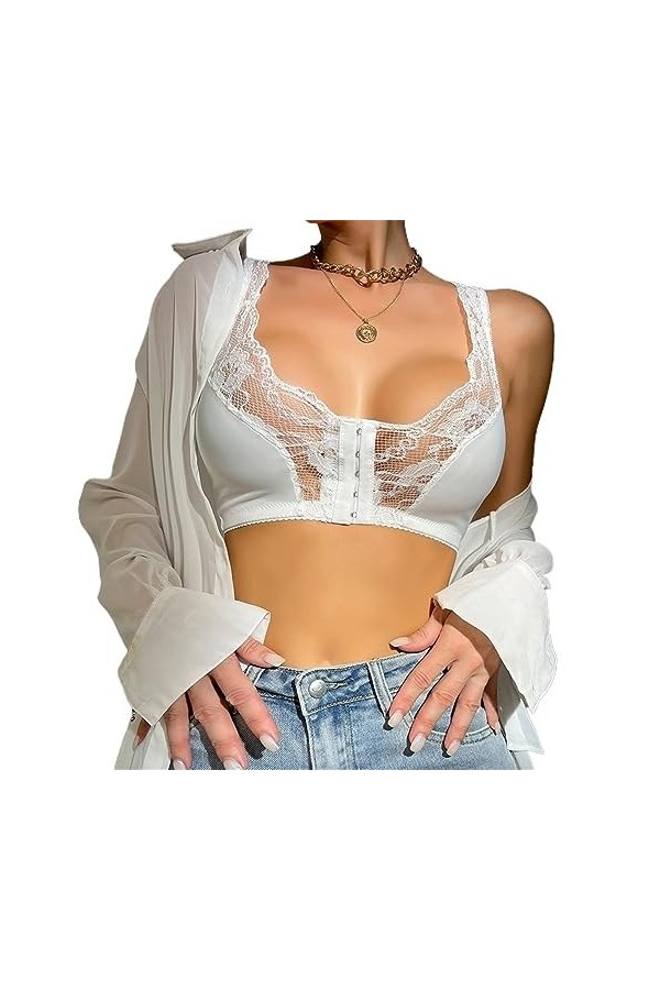 Femmes Sexy Dentelle Avant Bouton Soutien-Gorge Grande Taille sans Fil sous-vêtements Gilet Type Push Up Façonnage Bralette V