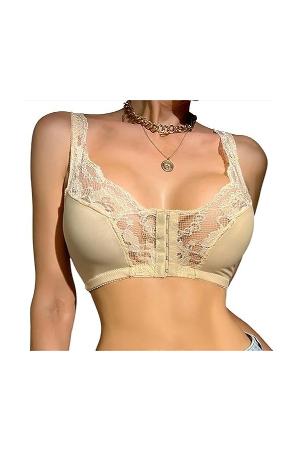 Femmes Sexy Dentelle Avant Bouton Soutien-Gorge Grande Taille sans Fil sous-vêtements Gilet Type Push Up Façonnage Bralette V