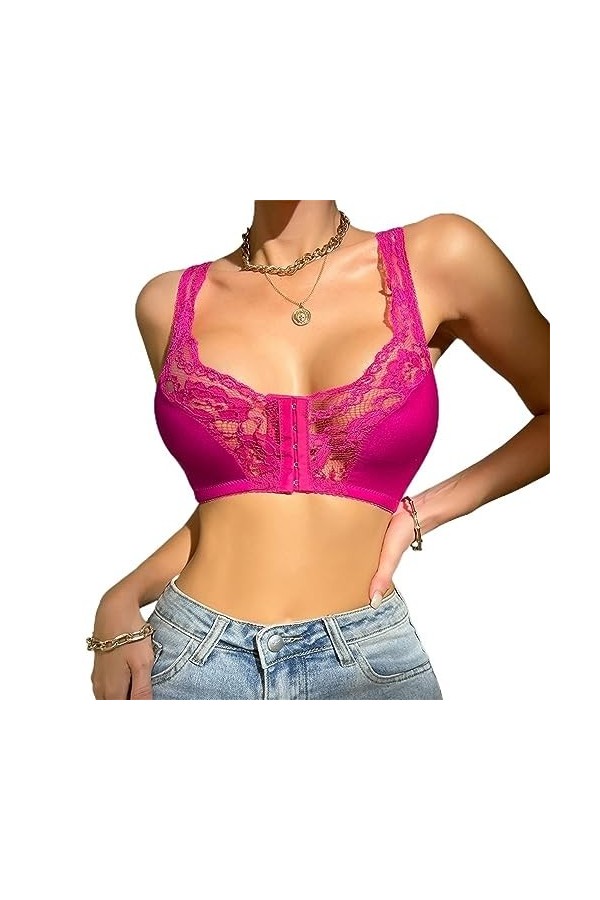 Femmes Sexy Dentelle Avant Bouton Soutien-Gorge Grande Taille sans Fil sous-vêtements Gilet Type Push Up Façonnage Bralette V