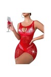 SNOMYRS Body en résille pour femme en maille filet avec strass