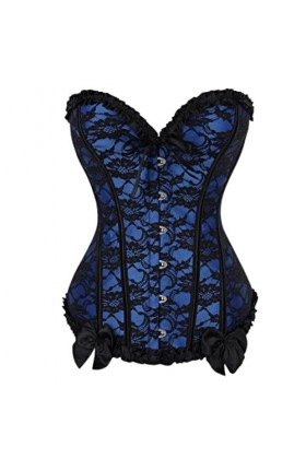 SHANHE Rouge femmes maille grille Lingerie Basque Corselet Bustier Floral dentelle superposition Corset surbuste grande taill