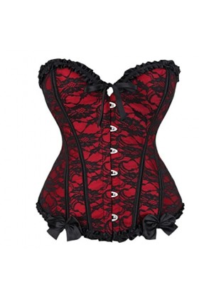 SHANHE Rouge femmes maille grille Lingerie Basque Corselet Bustier Floral dentelle superposition Corset surbuste grande taill