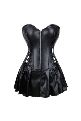 WEITING Ensemble de robe corset en similicuir pour femmes Noir Rouge Fermeture à glissière avant Korset Overbust Bustier Top 