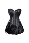 WEITING Ensemble de robe corset en similicuir pour femmes Noir Rouge Fermeture à glissière avant Korset Overbust Bustier Top 