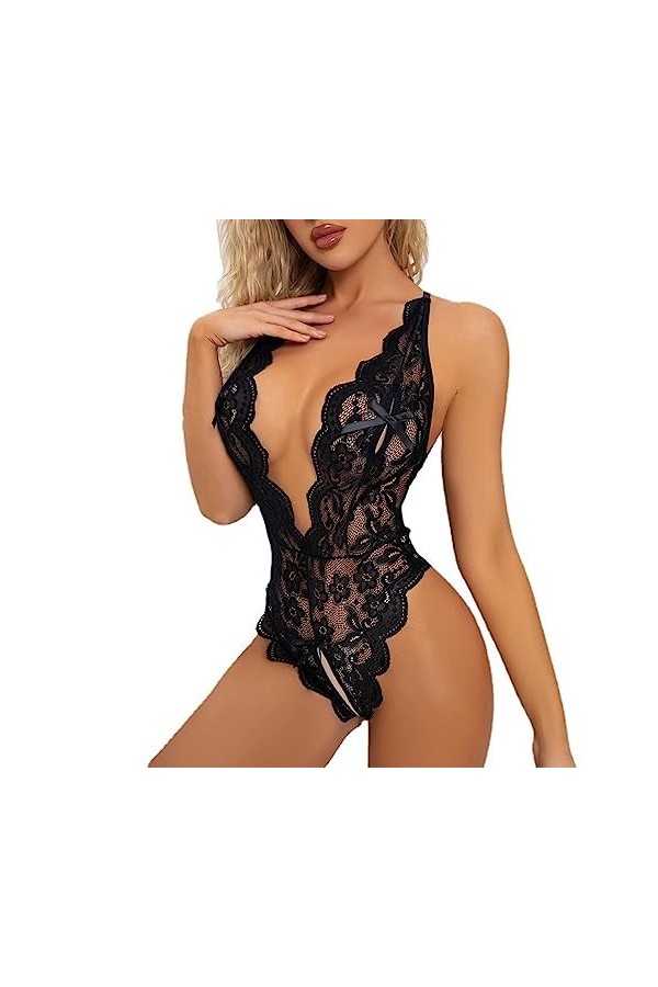 ZTIANEF Plus Grande tailleNo-Take Lingerie érotique Dentelle Sexy Pyjama, Noir, S