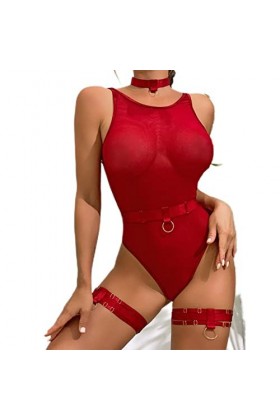 CABULE Sex Sensual Lingerie Body String Épée Ceinture Teddy Bear Costumes Tempt Babydoll-Bourgogne,L