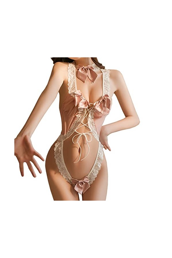 SNOMYRS Costume de lapin pour femme - Costume de cosplay japonais en dentelle Kawaii - Body une pièce avec oreilles de lapin