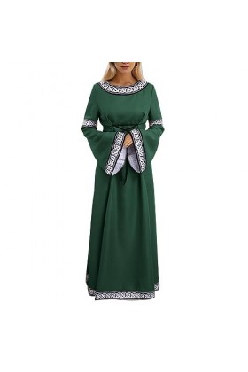 KBOPLEMQ Vêtements médiévaux pour femme - Rétro - Longueur au sol - Classique - Col rond - Renaissance - Pur coton - Structur