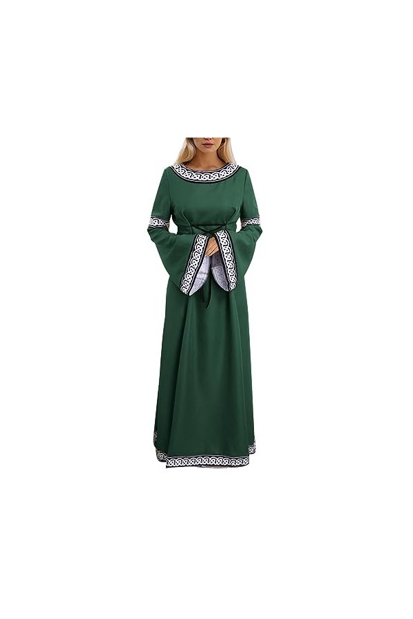 KBOPLEMQ Vêtements médiévaux pour femme - Rétro - Longueur au sol - Classique - Col rond - Renaissance - Pur coton - Structur