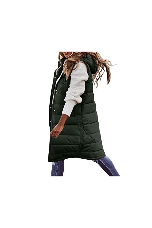 Gefomuofe Gilet long matelassé sans manches pour femme - Veste matelassée légère et longue - Veste de transition - Pour lété