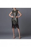 Robe Vintage Femme Robe Sexy sans Manches Années 1920 Paillettes Perlées Double Glands Soirée Robe Flapper Robe Robe Robe Noi