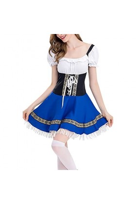 Oktoberfest Robe ethnique pour femme avec épaules dénudées, bleu, L
