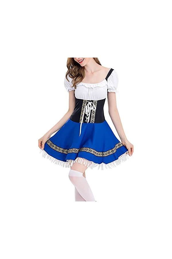 Oktoberfest Robe ethnique pour femme avec épaules dénudées, bleu, L