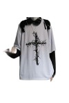 Style Goth T-Shirt Centre Commercial Goth Hauts Punk à Manches Longues T-Shirt surdimensionné Faux Deux pièces Mode de Rue St