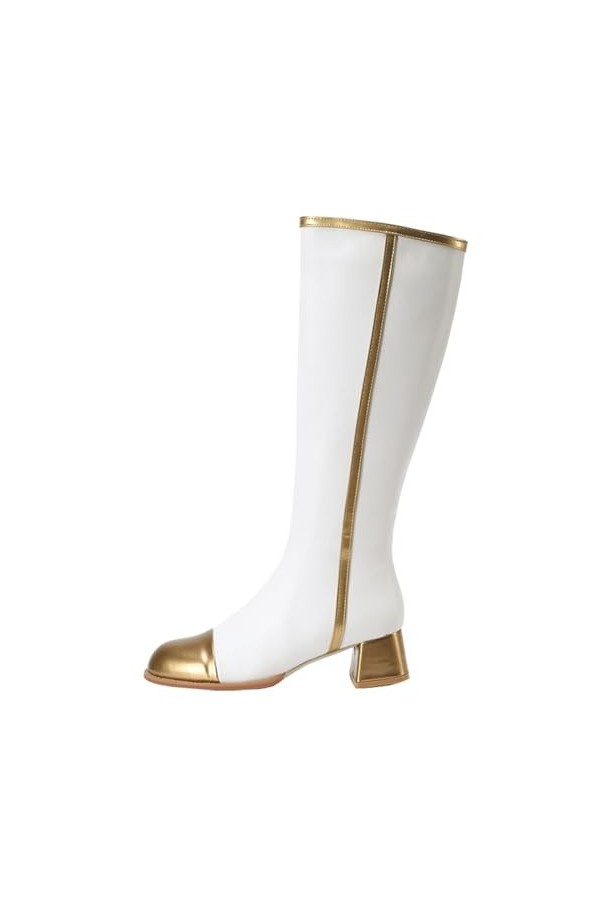 WOkismD Automne Et Dhiver Genou-Haute Bottes À Bout Rond Couleur Bloc Talon Côté Zipper Mi-mollet Bottes Grande Taille Mi-mo