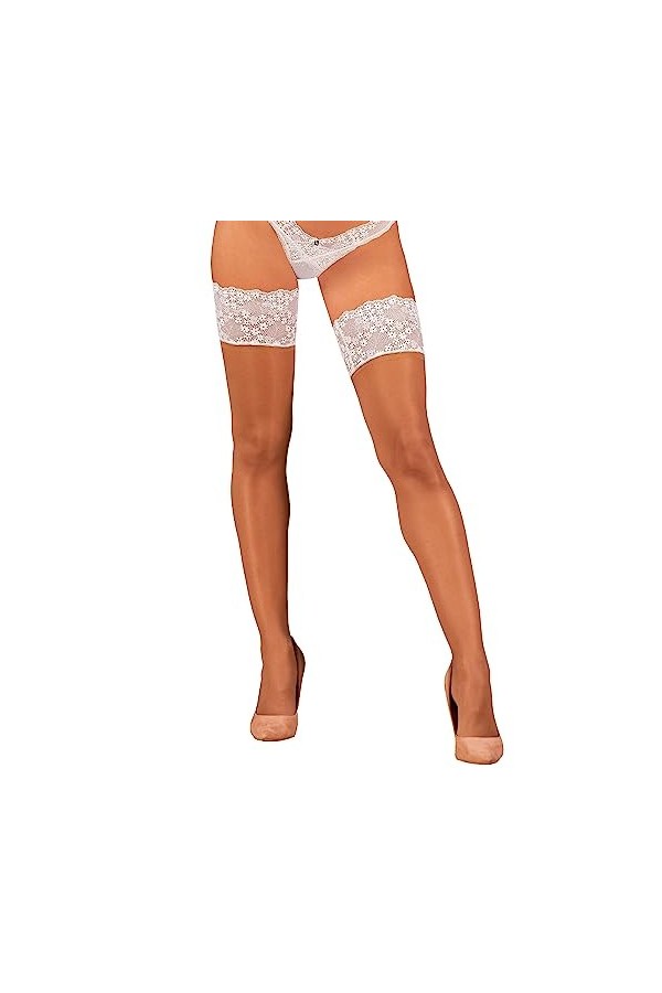 Obsessive Bas Autofixant Sexy Heavenlly Stockings, Blanc,M-L