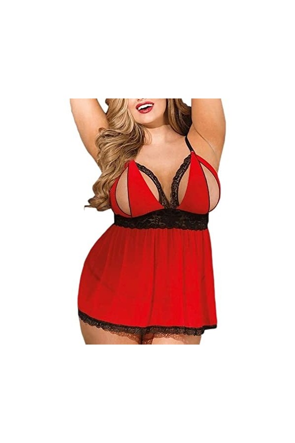 WEITING Lingerie sexy grande taille en dentelle maille sous-vêtements sexy S-3XL Nuisette soutien-gorge ouvert chemise de nui