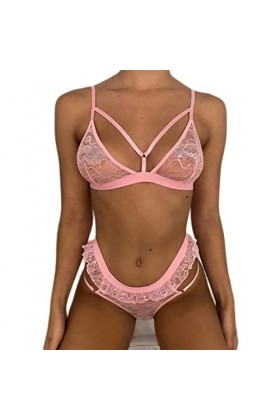 CABULE Ensemble de lingerie en dentelle pour femmes - Soutien-gorge sexy - Culotte - Mode ajourée - Sous-vêtements sexy pour 