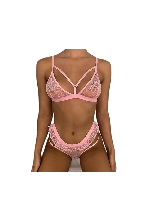 CABULE Ensemble de lingerie en dentelle pour femmes - Soutien-gorge sexy - Culotte - Mode ajourée - Sous-vêtements sexy pour 