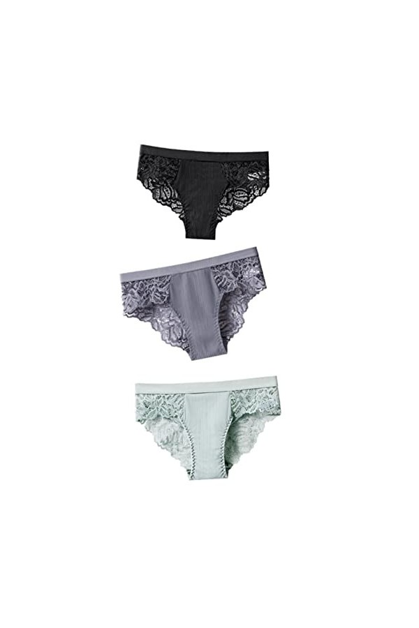 SUYGGCK Lot de 3 culottes en coton pour culottes sexy en dentelle pour femmes, culottes de lingerie pour femmes, culottes flo