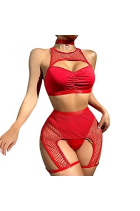 Générique Lot de Lingerie Collants pour Femmes de pêche Sexy Hot Girl Underwear Costume Sexy sous-vêtement Red, S 