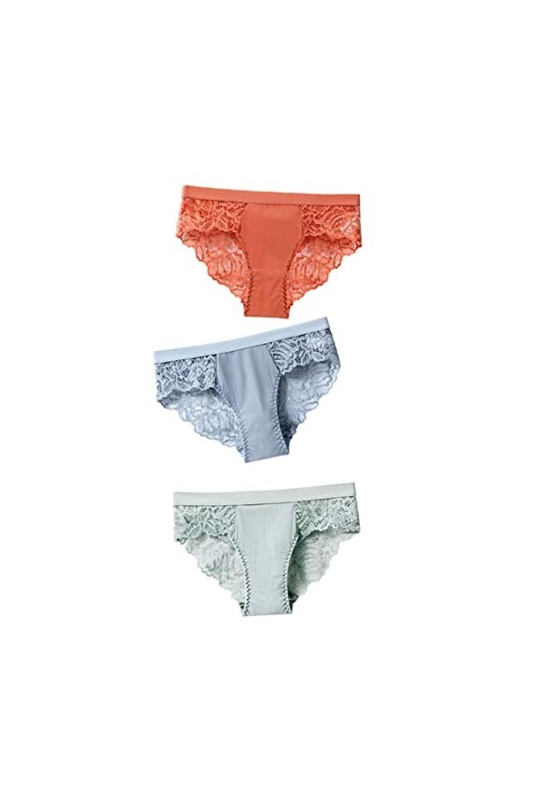 SUYGGCK Lot de 3 culottes en coton pour culottes sexy en dentelle pour femmes, culottes de lingerie pour femmes, culottes flo