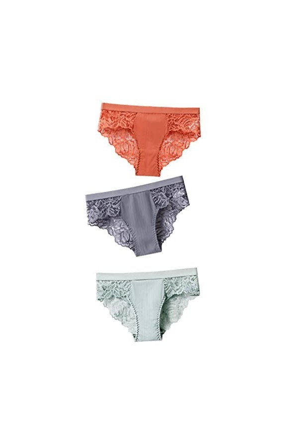 SUYGGCK Lot de 3 culottes en coton pour culottes sexy en dentelle pour femmes, culottes de lingerie pour femmes, culottes flo