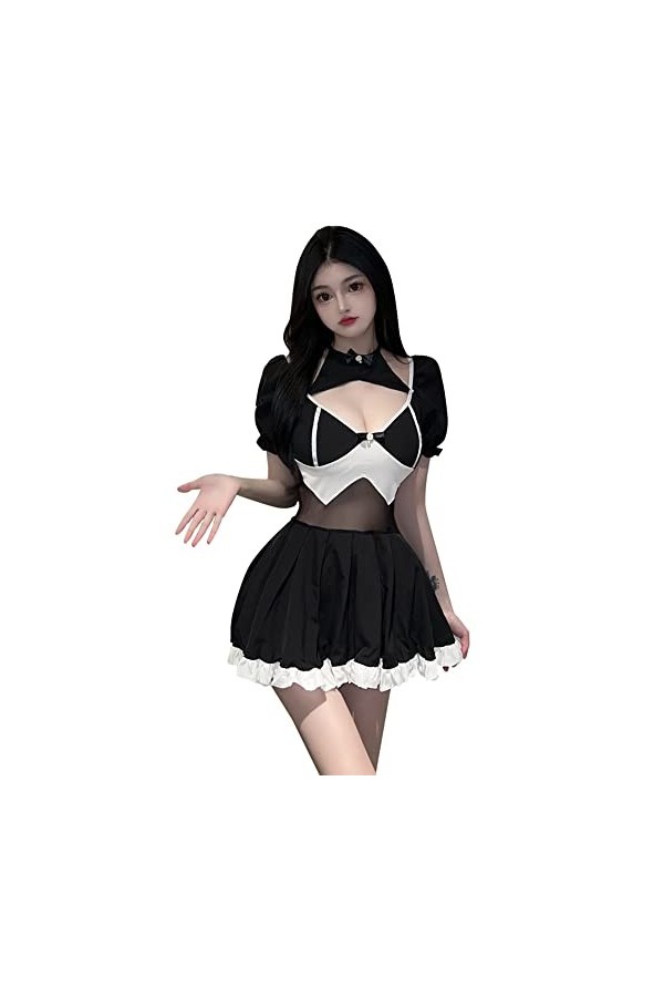 QNCLO Costume de soubrette sexy pour femme - Noir
